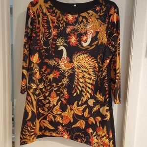Chic Black and Gold Peacock Women's Long Sleeve Top